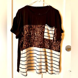 EMERY ROSE leopard strip block top.